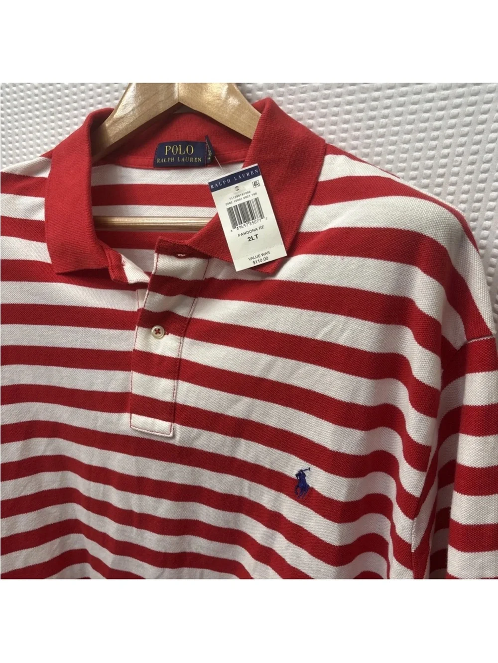 NWT Men’s Polo Ralph Lauren Red Stripe Polo Size 2XL T